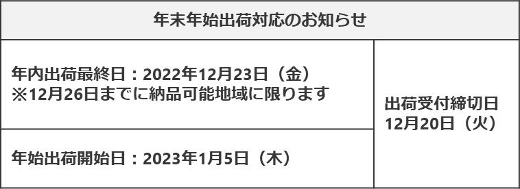 年末年始出荷対応のお知らせ